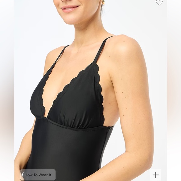 NWT J Crew Factory Scalloped One Piece Swimsuit in Black Size Medium - Picture 2 of 6